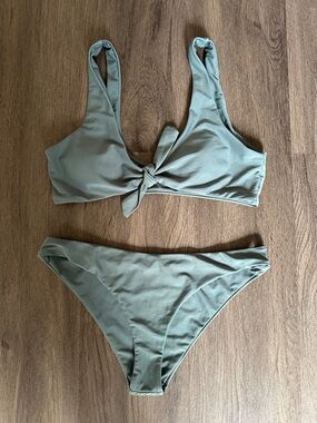 Knot Front Scoop Bikini Set - Sage Green